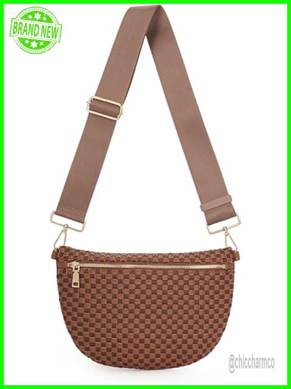 Woven Crossbody Bag Faux Leather Checkered Sling Purse
